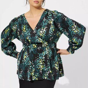 Torrid Satin Surplice Tie Cut Out Back Long Sleeve Blouse Sz3